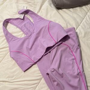 Fabletics Lavender Leggings with Pink Accents